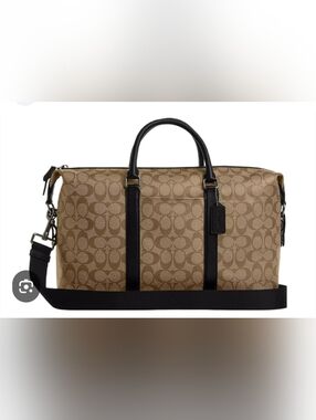 Coach Brown Signature Canvas Duffel with Black Trim